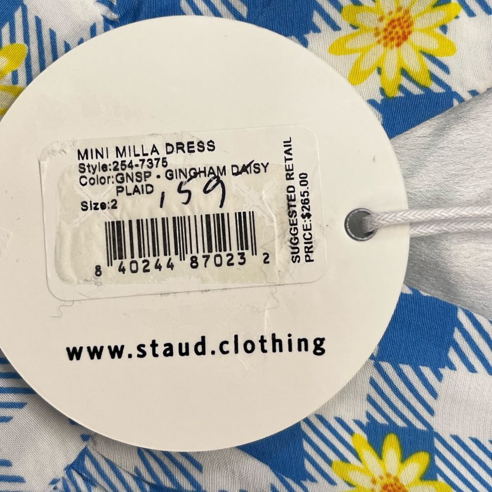NWT STAUD | Mini Milla Dress in Gingham Daisy Plaid Puff Sleeve V Neck 2 - Picture 7 of 11